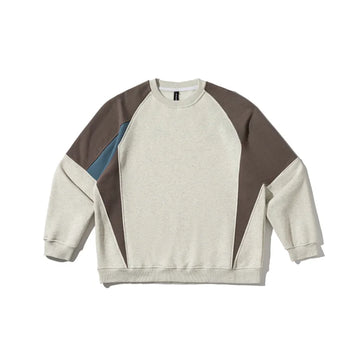 Wiaofellas  -  Japan fashion Retro Geometric Color Matching Design Men's and Women's round Neck Loose Casual Fleece-lined Pullove...